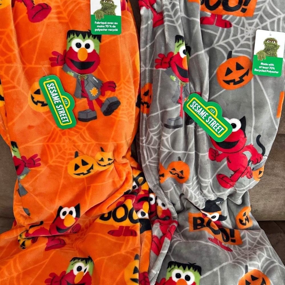 Sesame Street Halloween Blanket with Orange and Gray